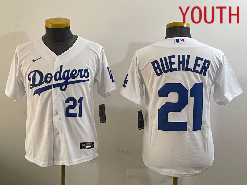 Youth Los Angeles Dodgers #21 Buehler White Game 2024 Nike MLB Jersey style 11214->youth mlb jersey->Youth Jersey